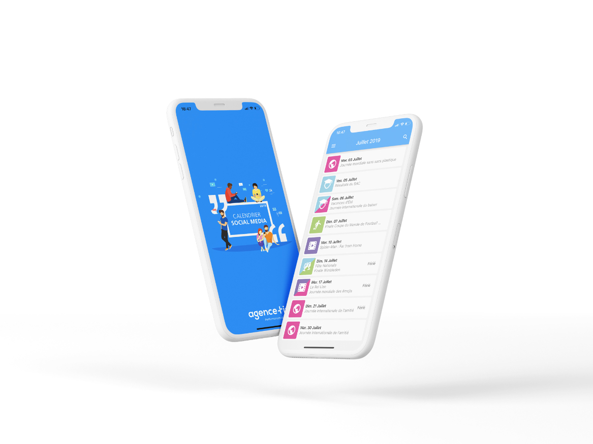 application mobile calendrier marketing et social média de l'Agence Tiz