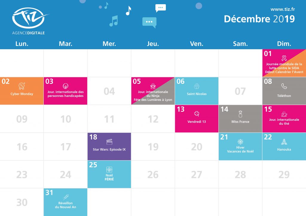 Calendrier marketing décembre 2019