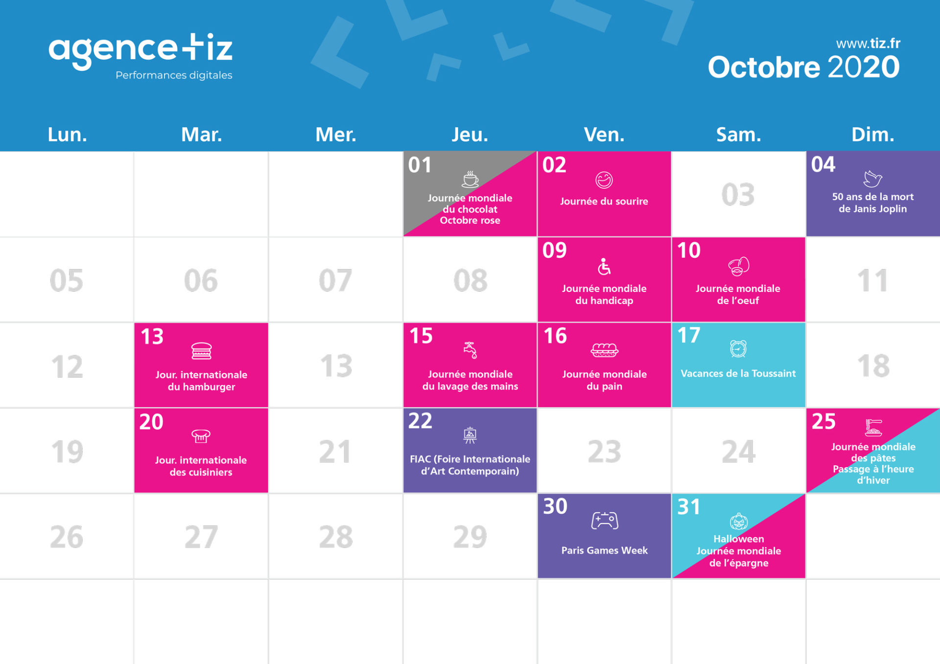 Calendrier marketing 2020 : la liste des événements de l’année - Tiz