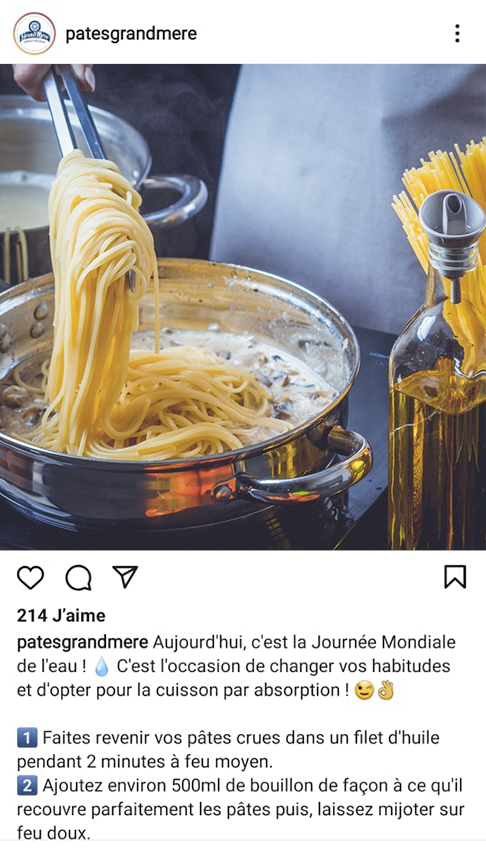 Publication Instagram de la marque Pâtes d'Alsace Grand'Mère