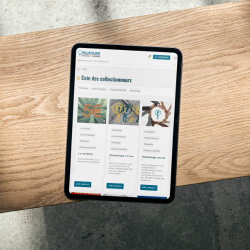 Tablette affichant un site de collectionneurs