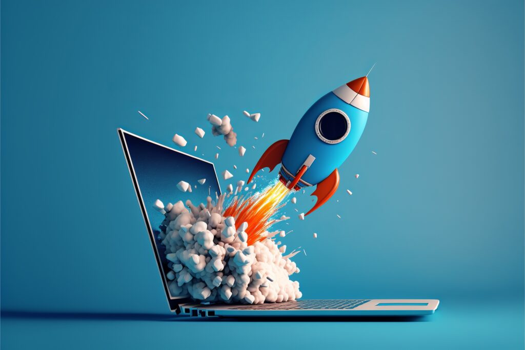 fusée qui sort d'un écran pour illustrer l'optimisation