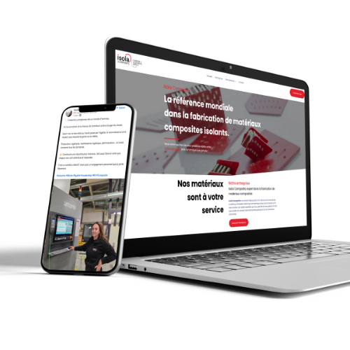 Mockup du site internet sur ordinateur et de la page linkedin sur téléphhone