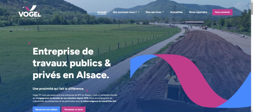 Site internet BTP en Alsace : page d'accueil de Vogel Travaux Publics